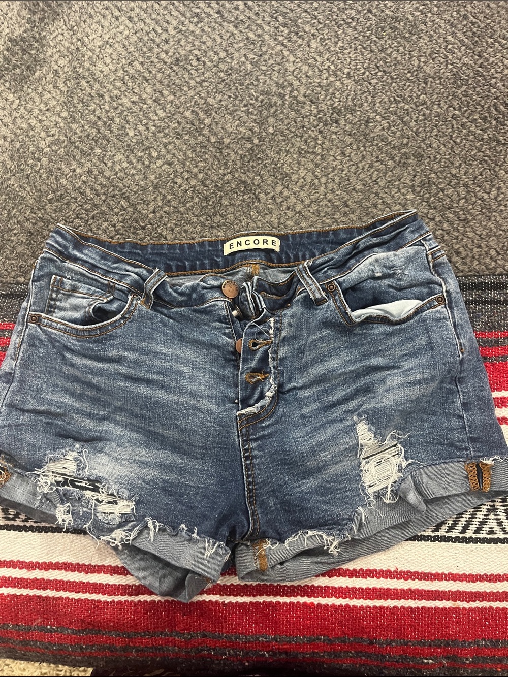 Encore Jeans Blue Distressed Denim Shorts